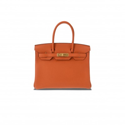 HERMES BIRKIN 30 TOGO LEATHER ORANGE GOLD BUCKLE BAG H028369CC83 (35*28*18cm)